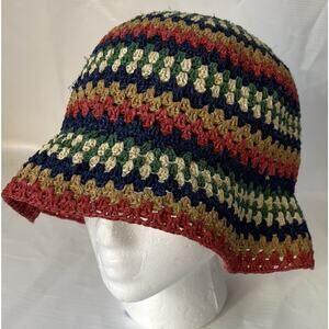 Brixton Essex Raffia Bucket Hat Rainbow Sz 7 Small 56 Cm EUC
